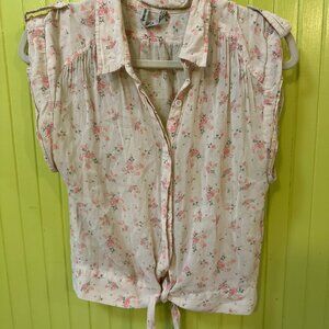 Free People Floral button up with tie